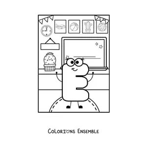 Image à colorier de la lettre E rigolote à l’école