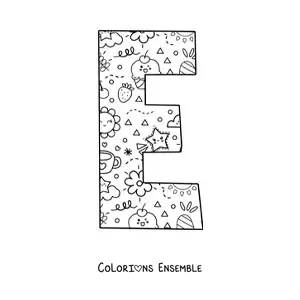 Image à colorier de la lettre E en dessin animé