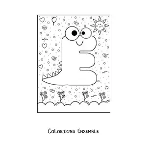 Image à colorier de la lettre E en forme de petit monstre rigolo