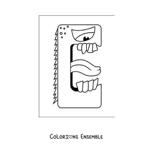 Image à colorier de la lettre E animée en forme de monstre