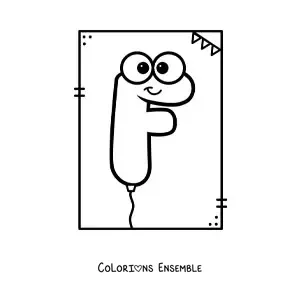 Image à colorier de la lettre F animée en forme de ballon
