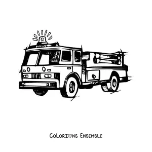 Image à colorier d'un camion de pompiers avec la sirène allumée