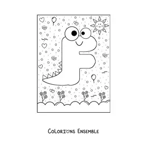 Image à colorier de la lettre F animée en forme de dinosaure de dessin animé