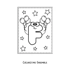 Image à colorier de la lettre F majuscule animée avec des ballons