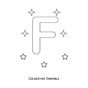 Image à colorier d'une lettre F majuscule avec des étoiles
