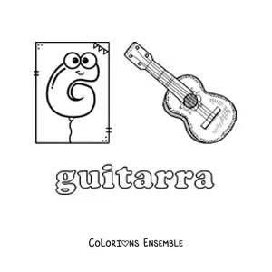 Image à colorier de la lettre G comme guitare