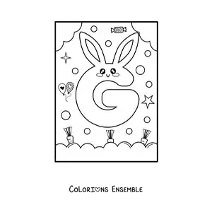 Image à colorier de la lettre G en forme de lapin kawaii animé