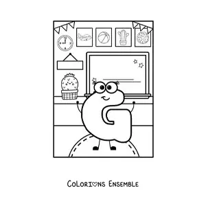 Image à colorier de la lettre G animée à l'école
