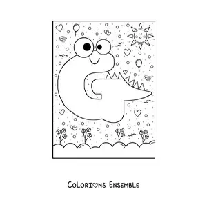 Image à colorier de la lettre G animée en forme de monstre de dessin animé
