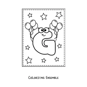 Image à colorier de la lettre G majuscule animée avec des ballons