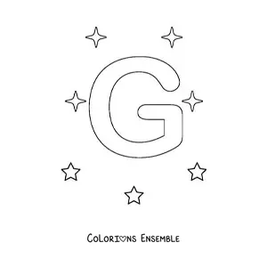 Image à colorier d'une lettre G majuscule avec des étoiles