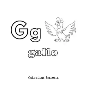 Image à colorier de la lettre G comme coq