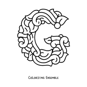 Image à colorier d'une lettre G majuscule décorée