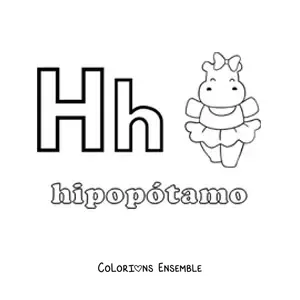 Image à colorier de la lettre H comme hippopotame
