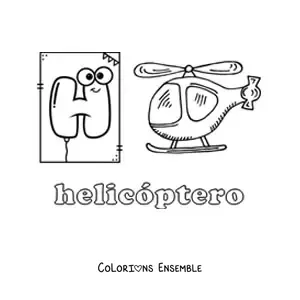 Image à colorier de la lettre H comme hélicoptère