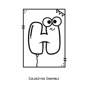 Image à colorier de la lettre H animée en forme de ballon