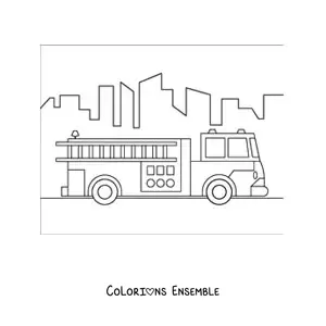 Image à colorier d'un camion de pompiers circulant en ville