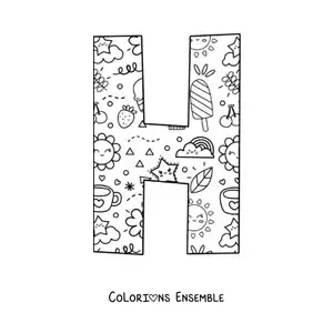 Image à colorier de la lettre H en dessin animé
