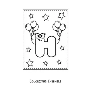Image à colorier de la lettre H majuscule animée avec des ballons