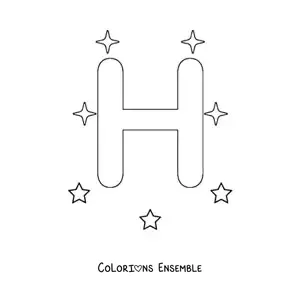 Image à colorier d'une lettre H majuscule avec des étoiles