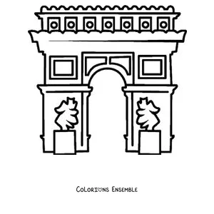 Coloriage de l'Arc de Triomphe entouré d'arbres