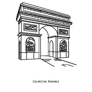 Coloriage de l'Arc de Triomphe vu en angle