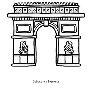 Coloriage de l'Arc de Triomphe avec ses sculptures