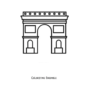 Coloriage de l'Arc de Triomphe de face dans un style simple
