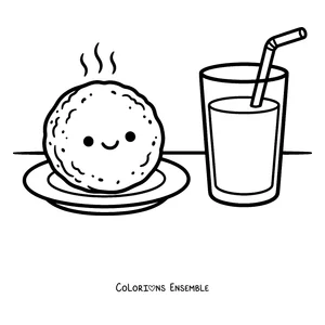 Coloriage d'une arepa avec un verre de jus