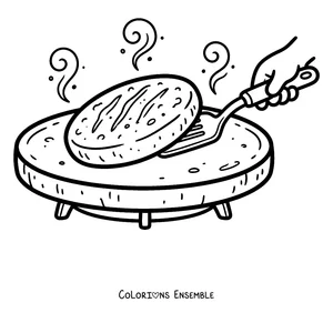 Coloriage d'une arepa qui cuit sur le budare
