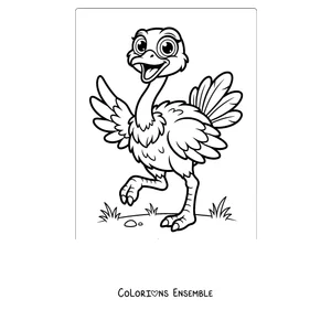 Coloriage d'une autruche de dessin animé aux ailes ouvertes