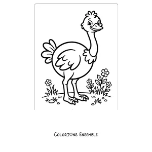 Coloriage d'une autruche mignonne en dessin animé