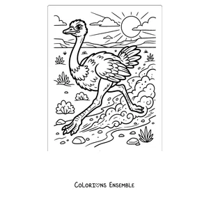 Coloriage d'une autruche qui court dans le désert