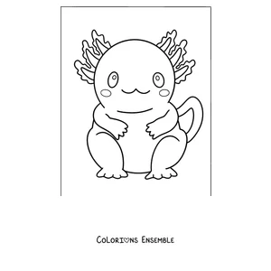 Coloriage d'un axolotl dodu assis et souriant