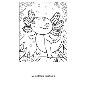 Coloriage d'un axolotl marchant parmi les plantes aquatiques