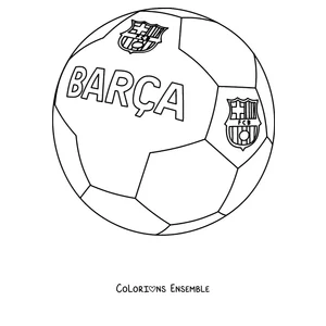 Coloriage d'un ballon de football avec le nom BARÇA et le blason