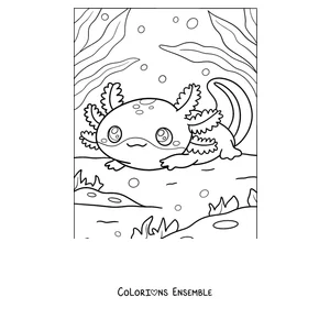 Coloriage d'un bébé axolotl au repos sur le fond