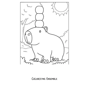 Coloriage d'un bébé capybara avec des pommes sur la tête