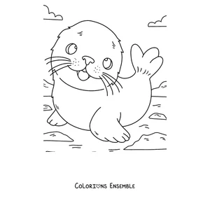 Coloriage d’un bébé phoque du Groenland au pelage blanc
