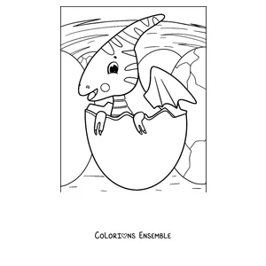 Coloriage d'un bébé ptérodactyle sortant de son oeuf