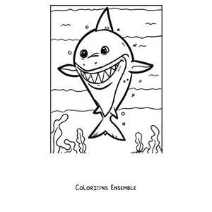 Coloriage d'un bébé requin avec un grand sourire
