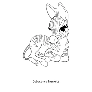 Coloriage d'un bébé zèbre couché qui se repose
