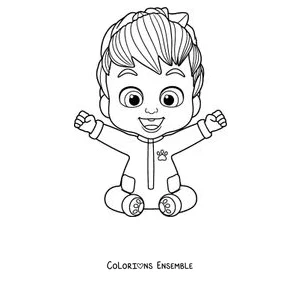 Coloriage de Bebefinn assis les bras en l'air