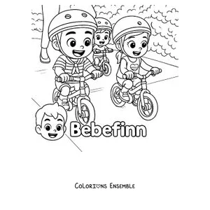 Coloriage de la famille de Bebefinn qui se promène à vélo