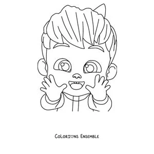Coloriage de Bebefinn tout mignon avec les petites mains près du visage