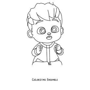 Coloriage de Bebefinn avec un visage surpris et les petits poings fermés