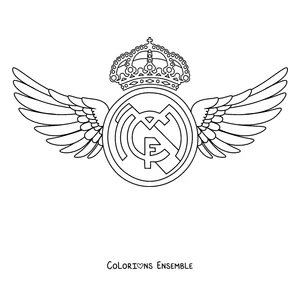 Coloriage du blason du Real Madrid avec de grandes ailes sur les côtés