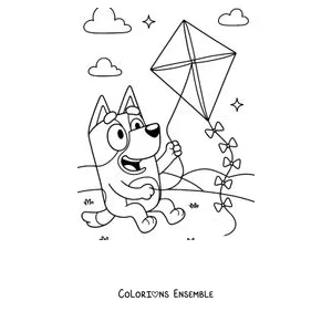 Coloriage de Bluey qui fait voler un cerf-volant