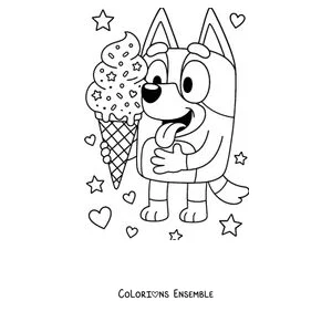 Coloriage de Bluey qui déguste une glace