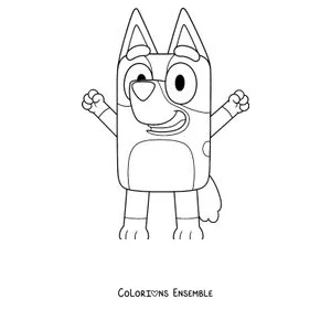 Coloriage de Bluey qui salue les bras en l'air